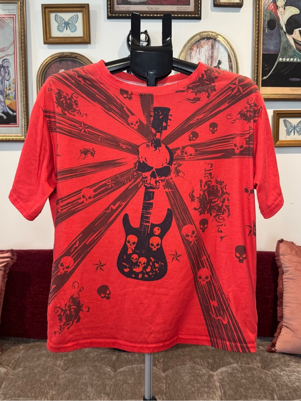 Y2K Red Skull & Guitar Graphic Tee